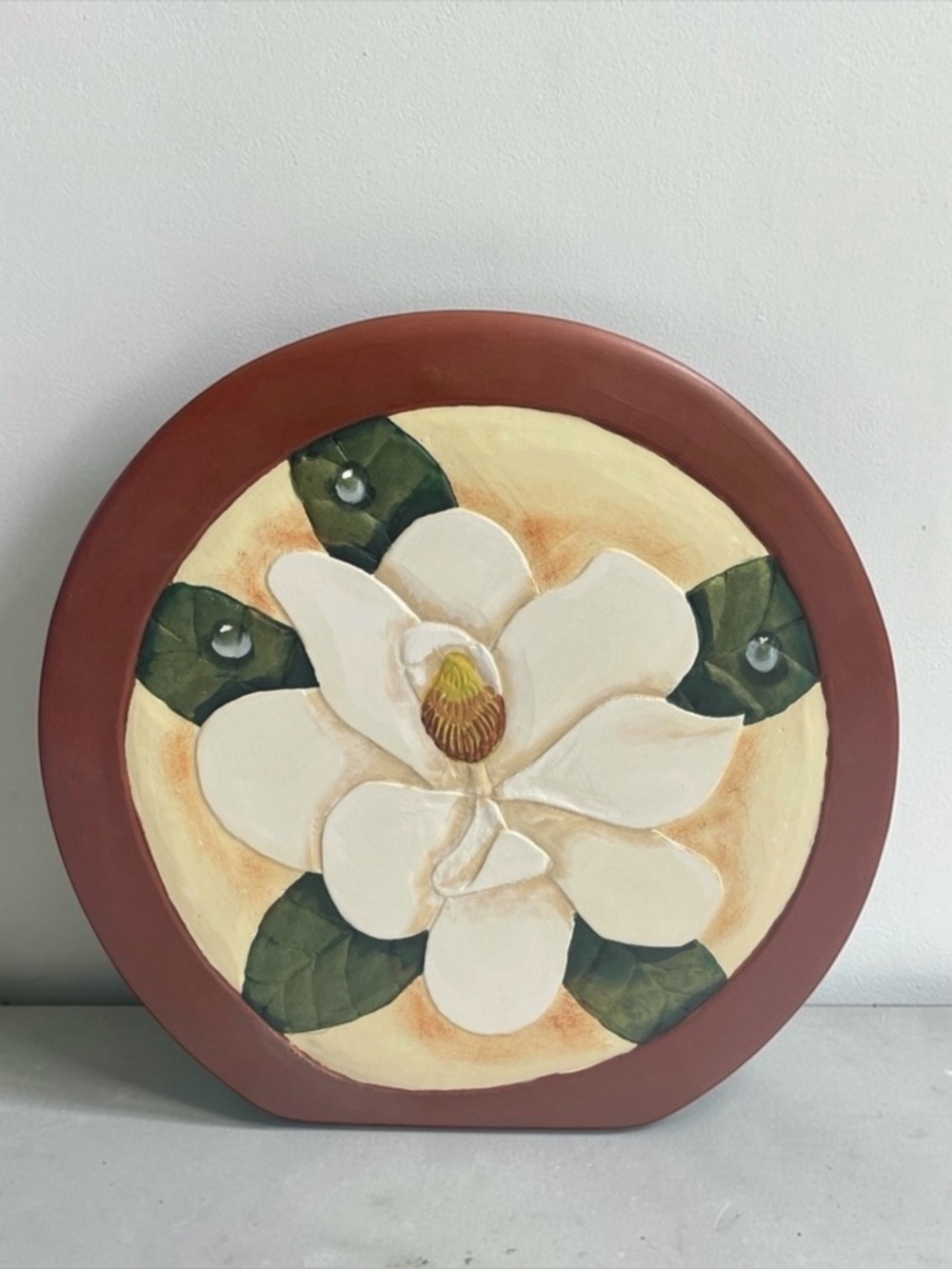 Hand Carved and Painted Magnolia flower vase by a retired Sailor age 85 from GA